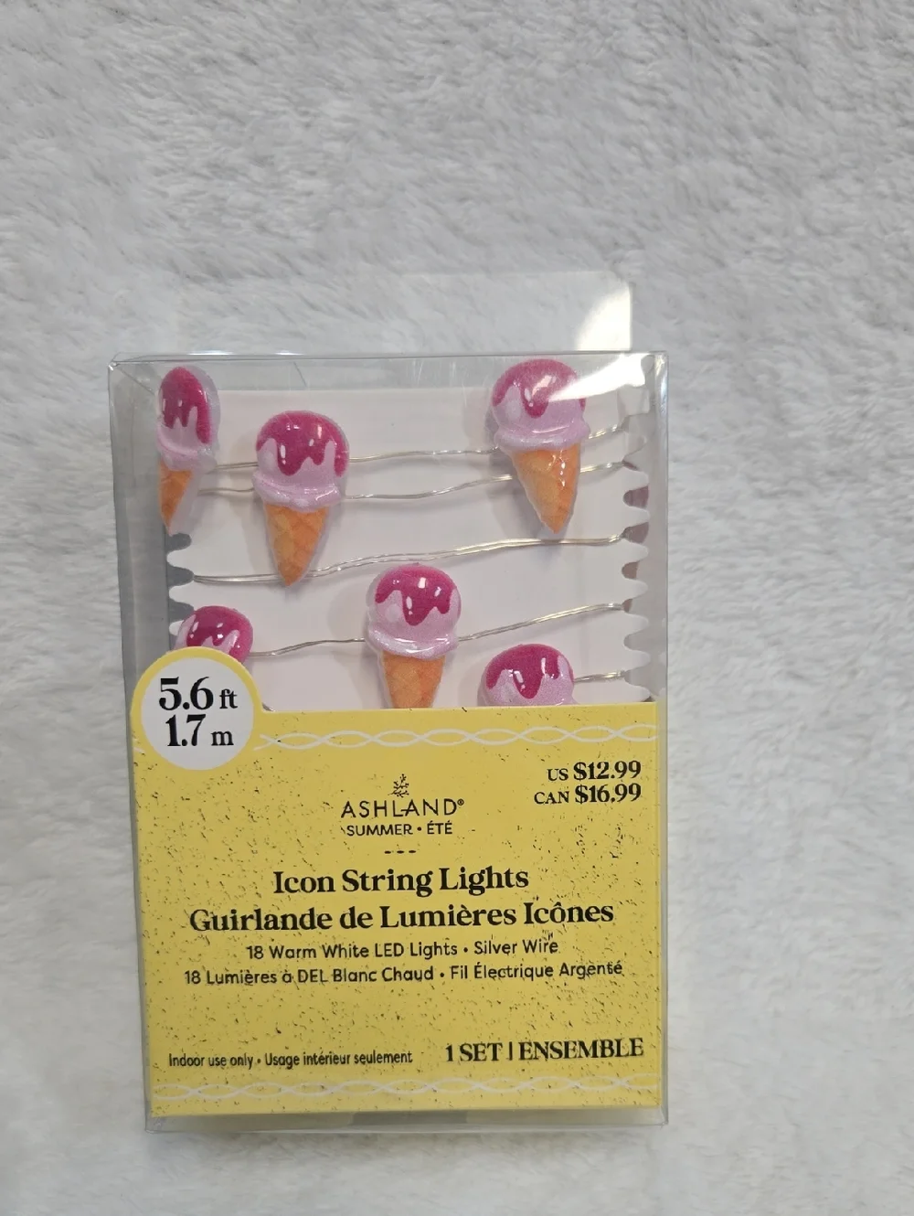 NWT! Ashland Pink Ice Cream Cone Icon String Lights 5.6 Ft